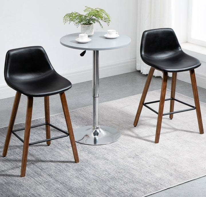 Set of 2 Modern Mid Back Faux Leather Bar Stools for Kitchen Home Bar - Black & Brown