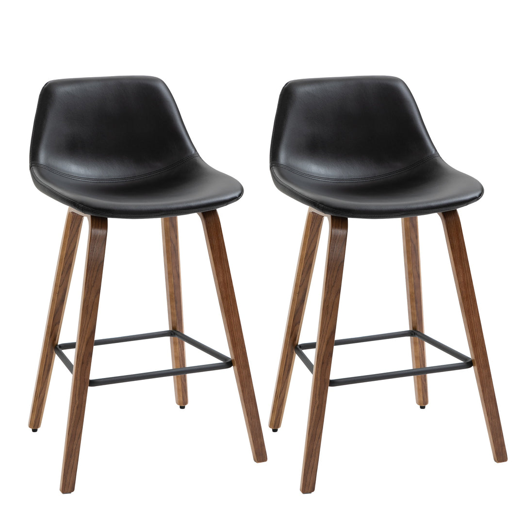 Set of 2 Modern Mid Back Faux Leather Bar Stools for Kitchen Home Bar - Black & Brown