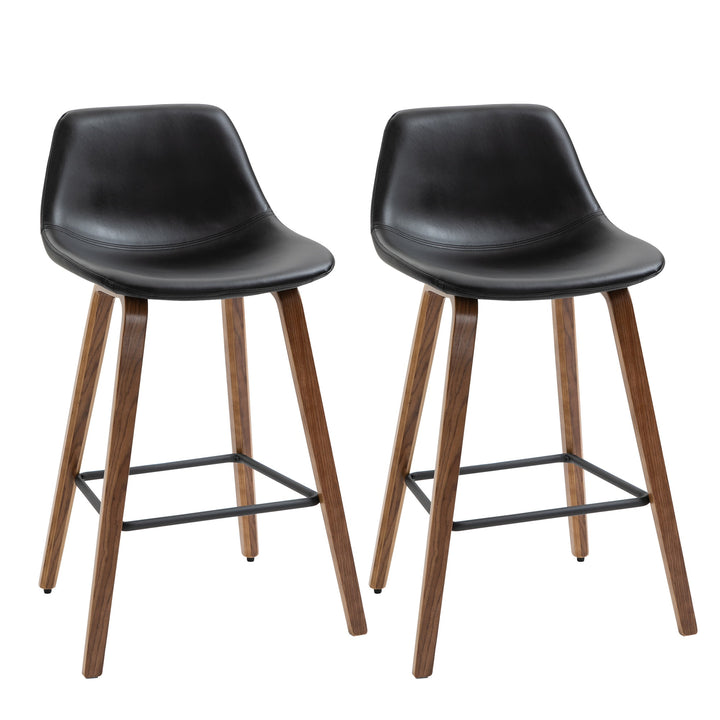 Set of 2 Modern Mid Back Faux Leather Bar Stools for Kitchen Home Bar - Black & Brown