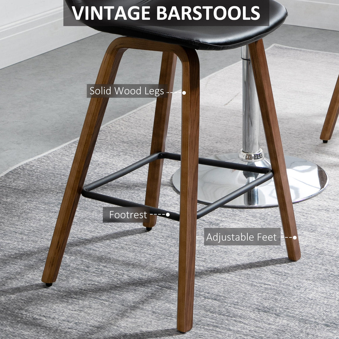 Set of 2 Modern Mid Back Faux Leather Bar Stools for Kitchen Home Bar - Black & Brown