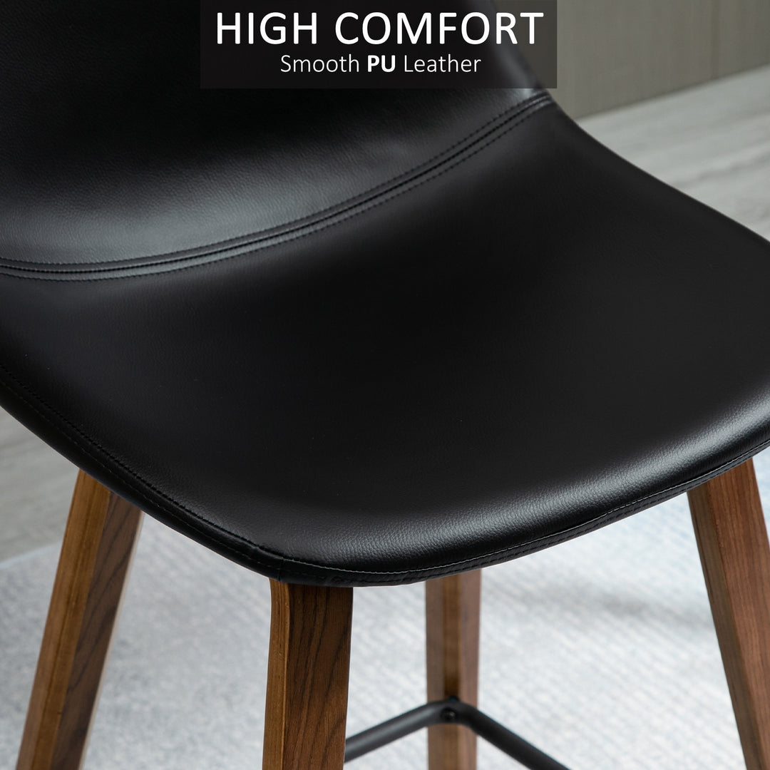 Set of 2 Modern Mid Back Faux Leather Bar Stools for Kitchen Home Bar - Black & Brown