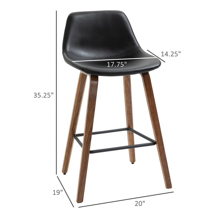 Set of 2 Modern Mid Back Faux Leather Bar Stools for Kitchen Home Bar - Black & Brown