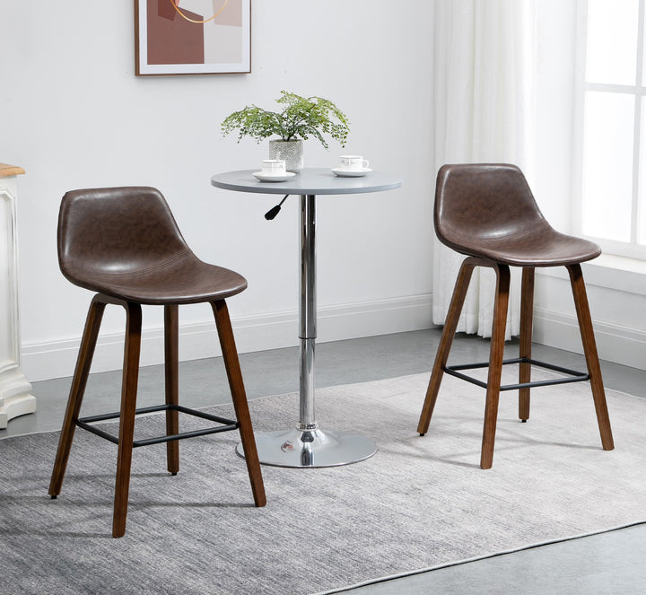 Set of 2 Modern Mid Back Faux Leather Bar Stools for Kitchen Home Bar - Brown