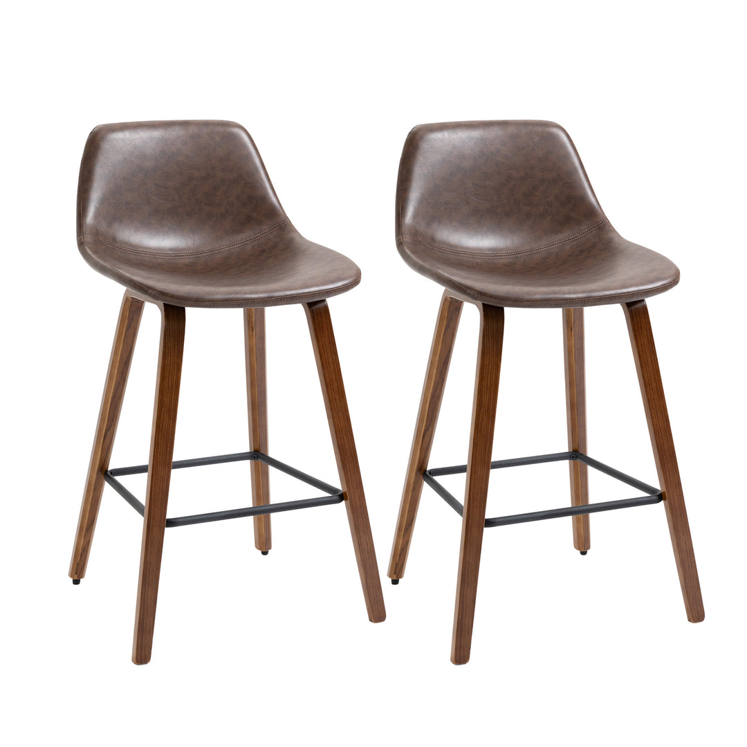 Set of 2 Modern Mid Back Faux Leather Bar Stools for Kitchen Home Bar - Brown