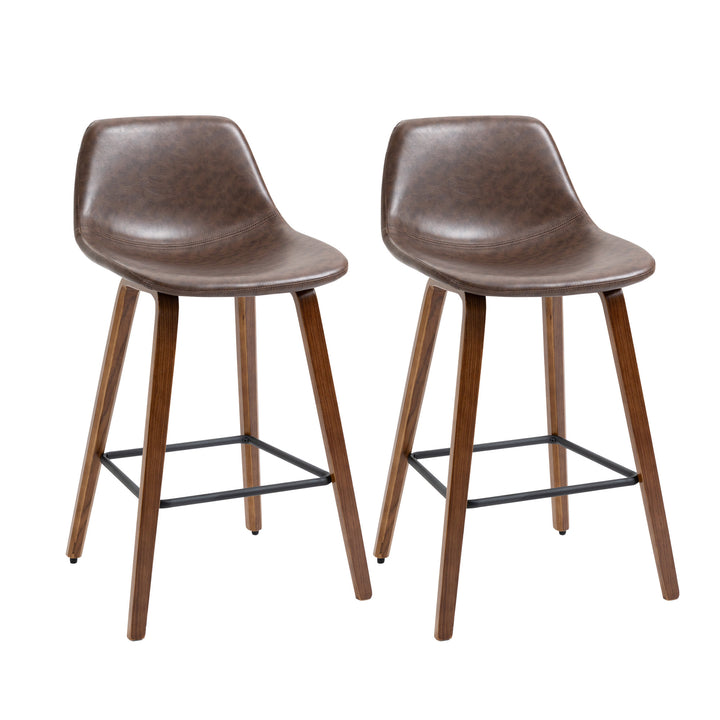 Set of 2 Modern Mid Back Faux Leather Bar Stools for Kitchen Home Bar - Brown