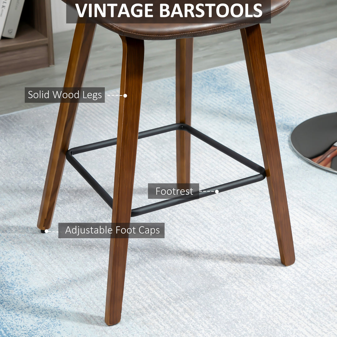 Set of 2 Modern Mid Back Faux Leather Bar Stools for Kitchen Home Bar - Brown