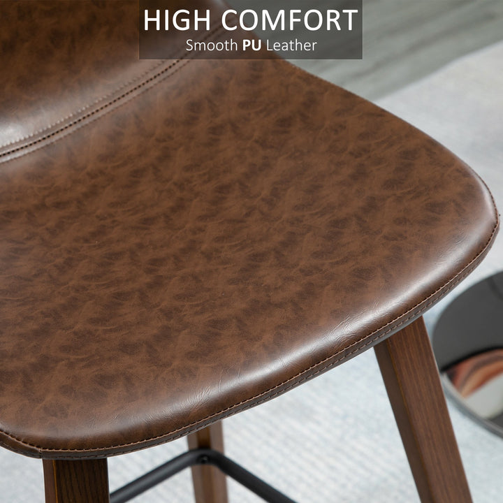 Set of 2 Modern Mid Back Faux Leather Bar Stools for Kitchen Home Bar - Brown