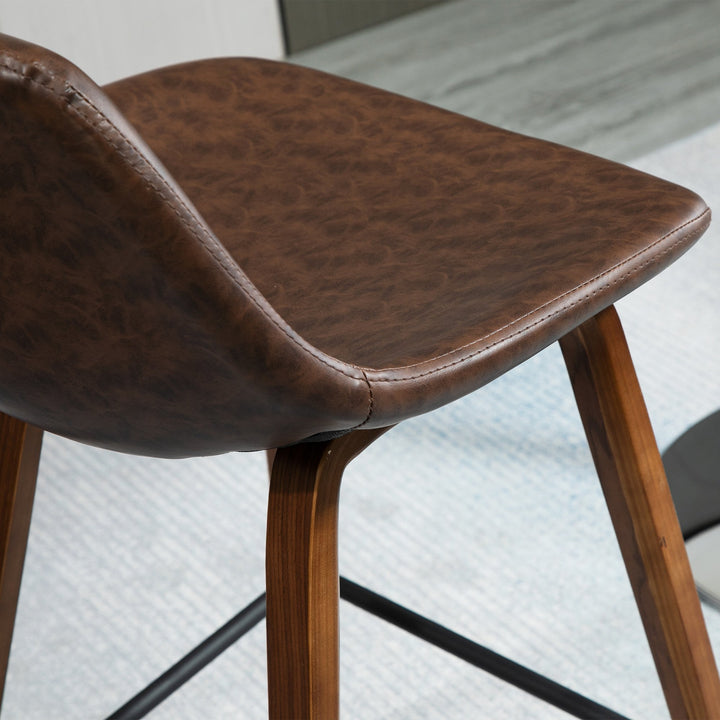 Set of 2 Modern Mid Back Faux Leather Bar Stools for Kitchen Home Bar - Brown