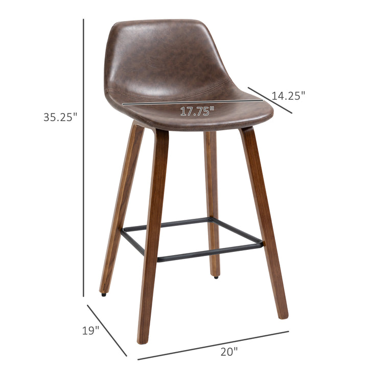 Set of 2 Modern Mid Back Faux Leather Bar Stools for Kitchen Home Bar - Brown
