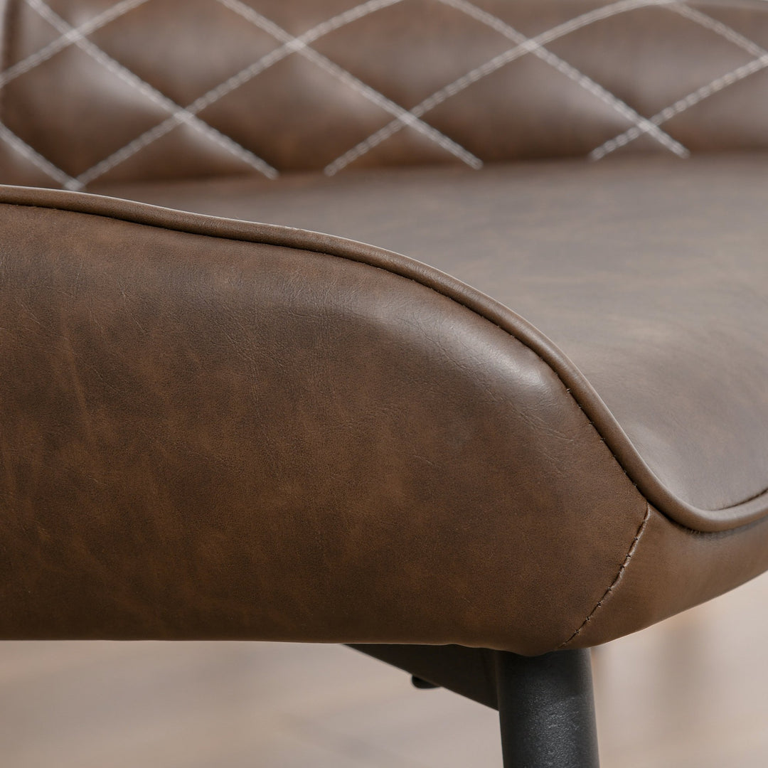 Set of 2 Retro Diamond Stitched Faux Leather Dining Accent Chairs for Kitchen - Brown