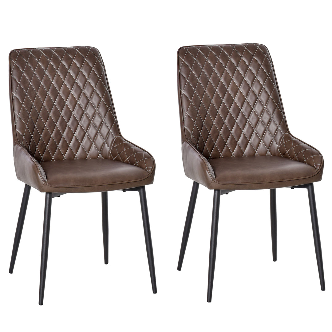 Set of 2 Retro Diamond Stitched Faux Leather Dining Accent Chairs for Kitchen - Brown