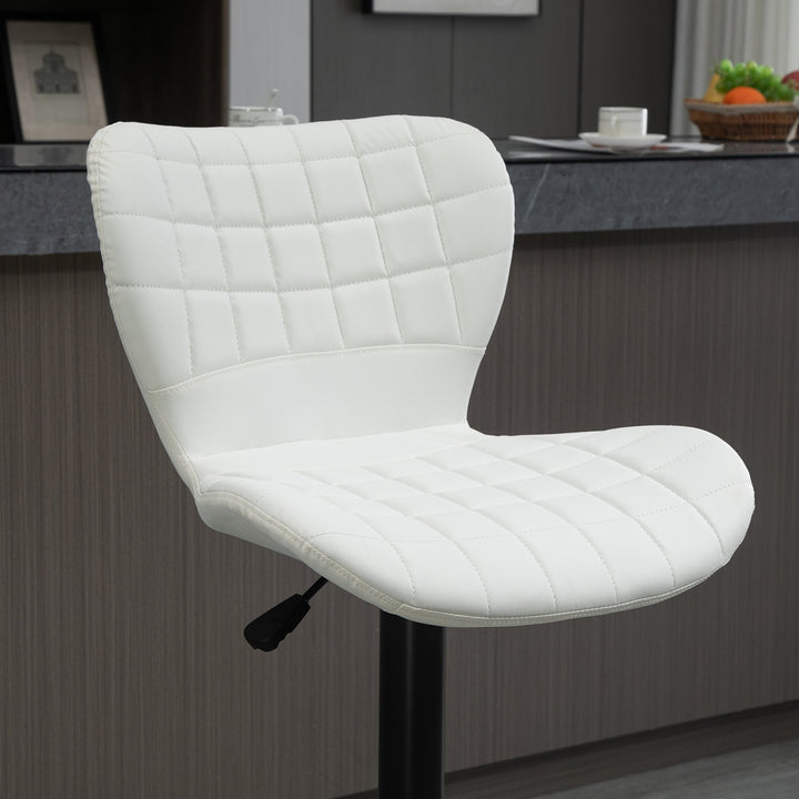 Set of 2 Modern Adjustable Tufted Faux Leather Bar Stools w/ Footrests for Kitchen Pub - White