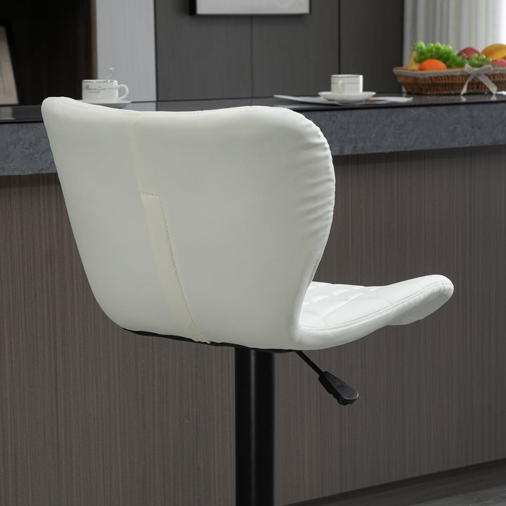 Set of 2 Modern Adjustable Tufted Faux Leather Bar Stools w/ Footrests for Kitchen Pub - White