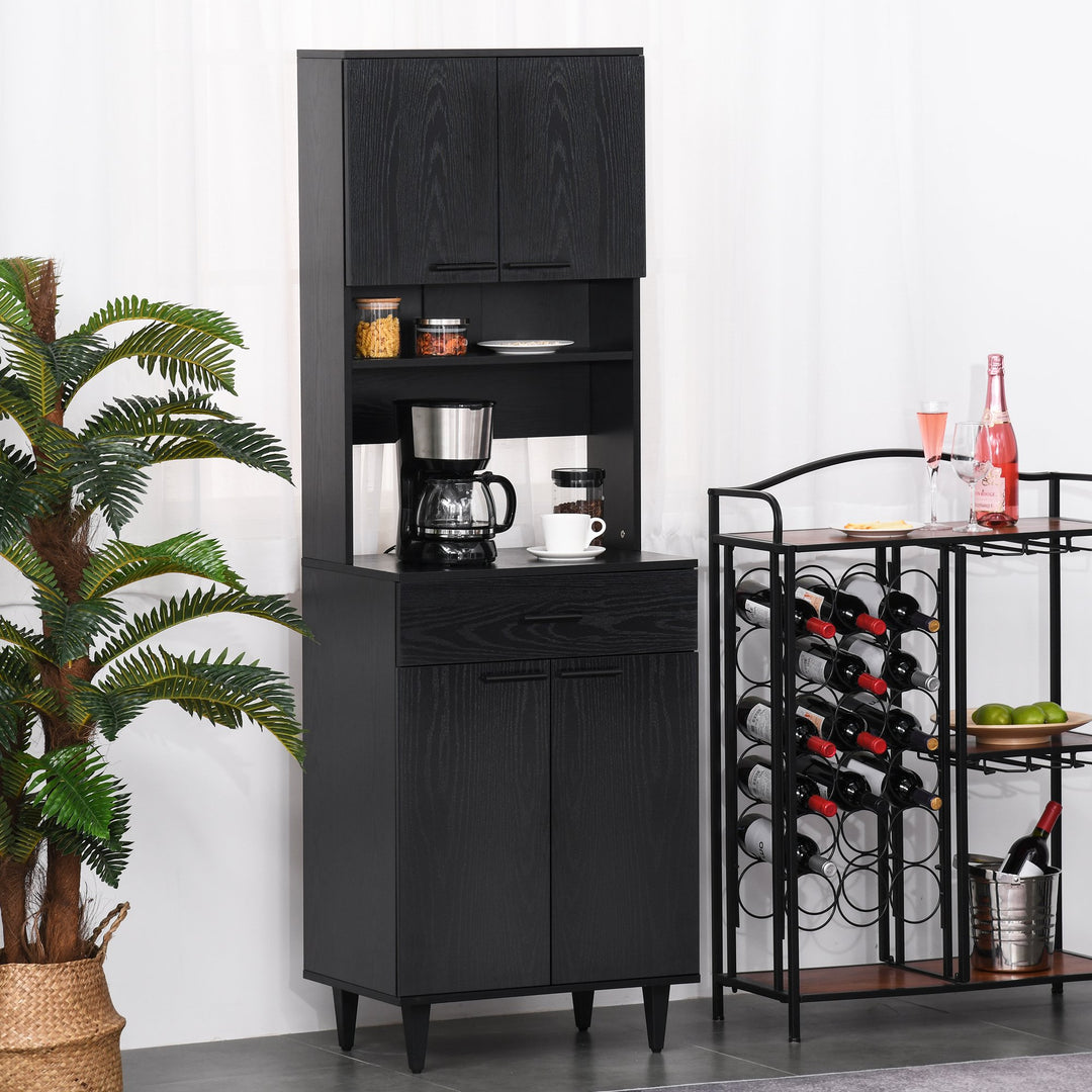 Large Modern Kitchen Buffet Hutch Cupboard w/ Drawer 2 Cabinets & Appliance Stand - Black