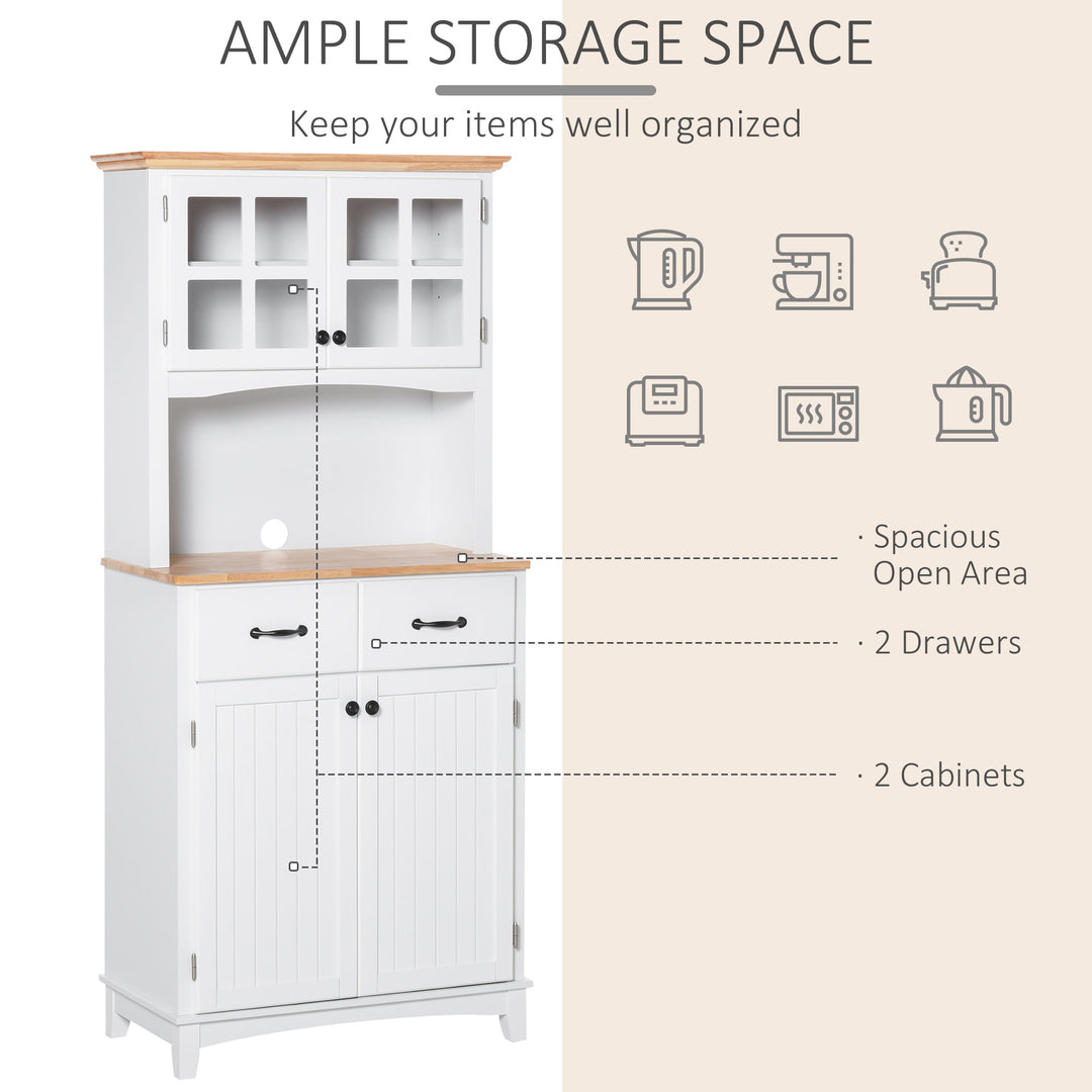 Coastal Kitchen Storage Buffet Hutch Cupboard w/ 2 Cabinets 2 Drawers & Appliance Stand - White