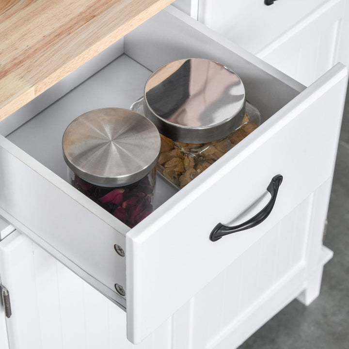 Coastal Kitchen Storage Buffet Hutch Cupboard w/ 2 Cabinets 2 Drawers & Appliance Stand - White