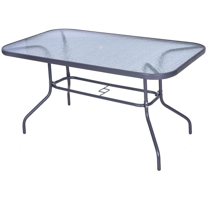 47.25" x 31.5" Rectangle Glass Top Dining Patio Table Outdoor Garden w Umbrella Hole, Dk Grey