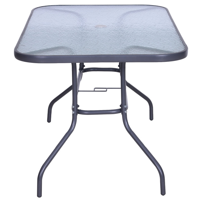 47.25" x 31.5" Rectangle Glass Top Dining Patio Table Outdoor Garden w Umbrella Hole, Dk Grey