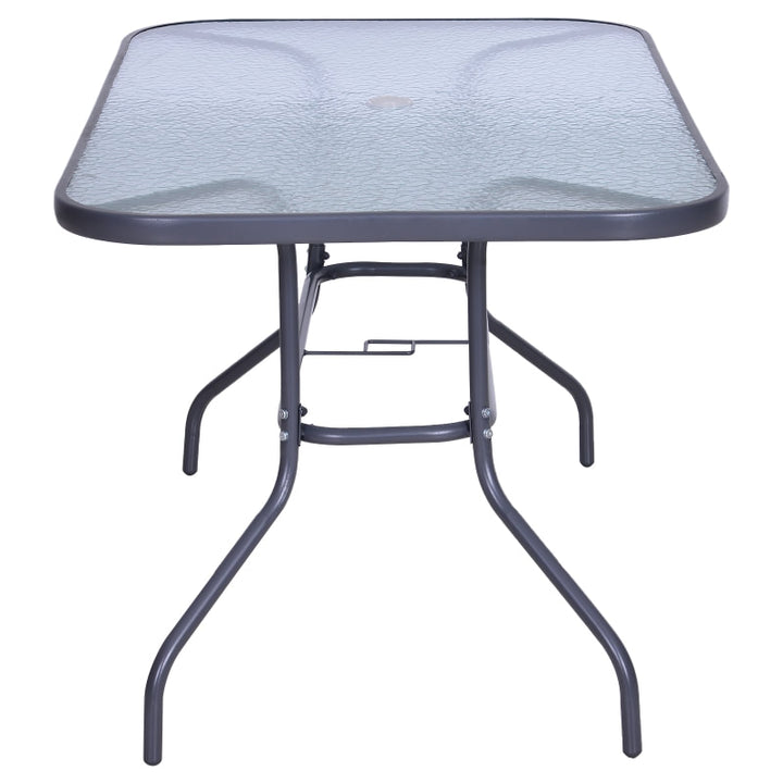 47.25" x 31.5" Rectangle Glass Top Dining Patio Table Outdoor Garden w Umbrella Hole, Dk Grey