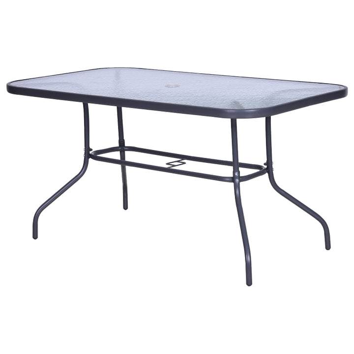 47.25" x 31.5" Rectangle Glass Top Dining Patio Table Outdoor Garden w Umbrella Hole, Dk Grey