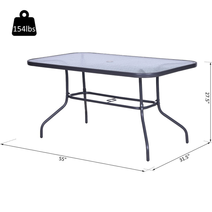 47.25" x 31.5" Rectangle Glass Top Dining Patio Table Outdoor Garden w Umbrella Hole, Dk Grey