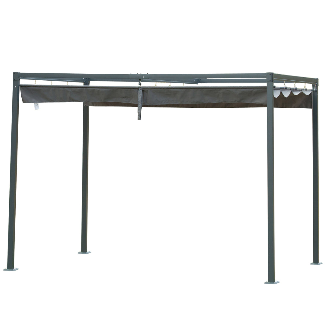 10' x 7' Metal Pergola Gazebo Shelter w Retractable Roof Sun Shade Deck Patio, Grey Black