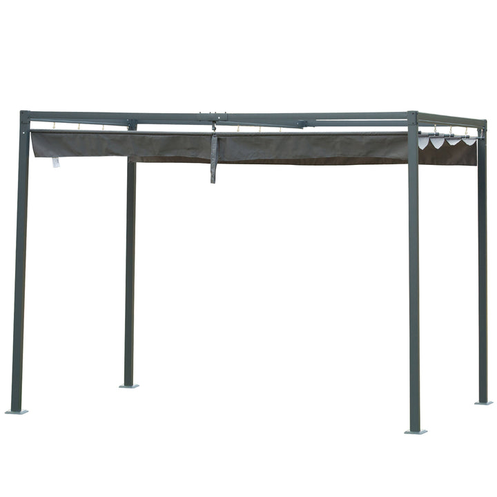 10' x 7' Metal Pergola Gazebo Shelter w Retractable Roof Sun Shade Deck Patio, Grey Black