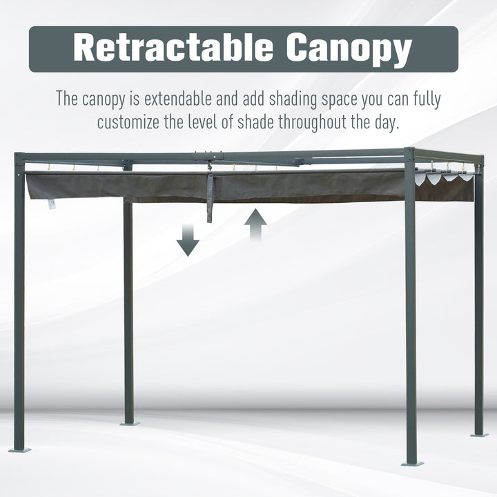 10' x 7' Metal Pergola Gazebo Shelter w Retractable Roof Sun Shade Deck Patio, Grey Black