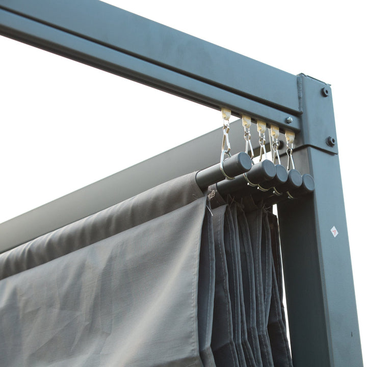 10' x 7' Metal Pergola Gazebo Shelter w Retractable Roof Sun Shade Deck Patio, Grey Black