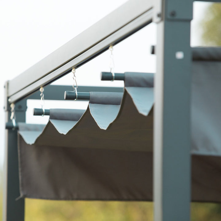 10' x 7' Metal Pergola Gazebo Shelter w Retractable Roof Sun Shade Deck Patio, Grey Black