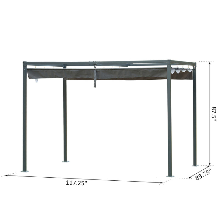 10' x 7' Metal Pergola Gazebo Shelter w Retractable Roof Sun Shade Deck Patio, Grey Black