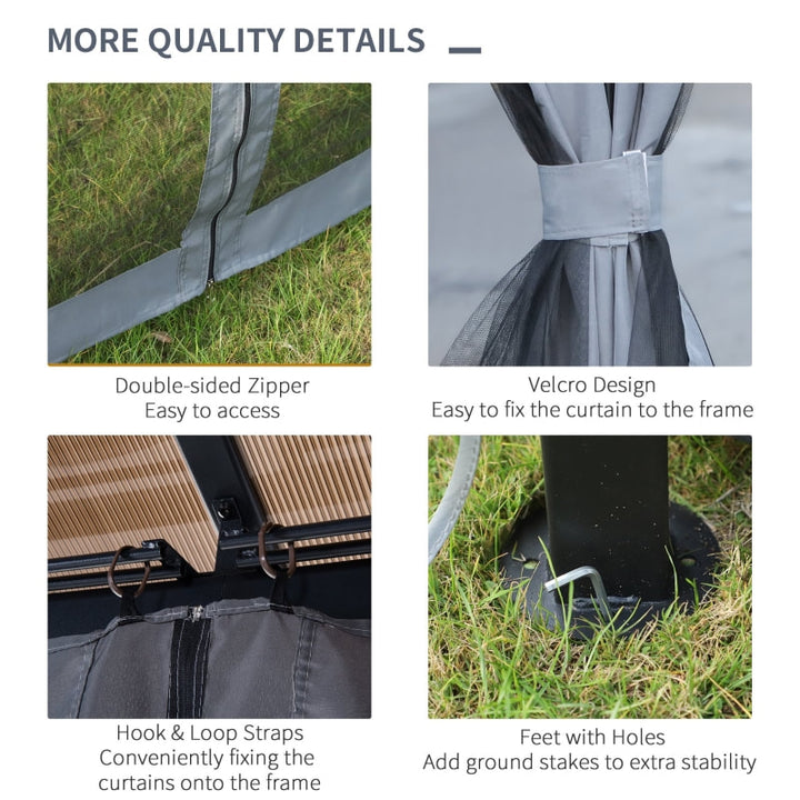 10’ x 10' Aluminum Metal PC Hardtop Gazebo Canopy Shelter w/ Curtains, Mesh Walls - Black, Grey