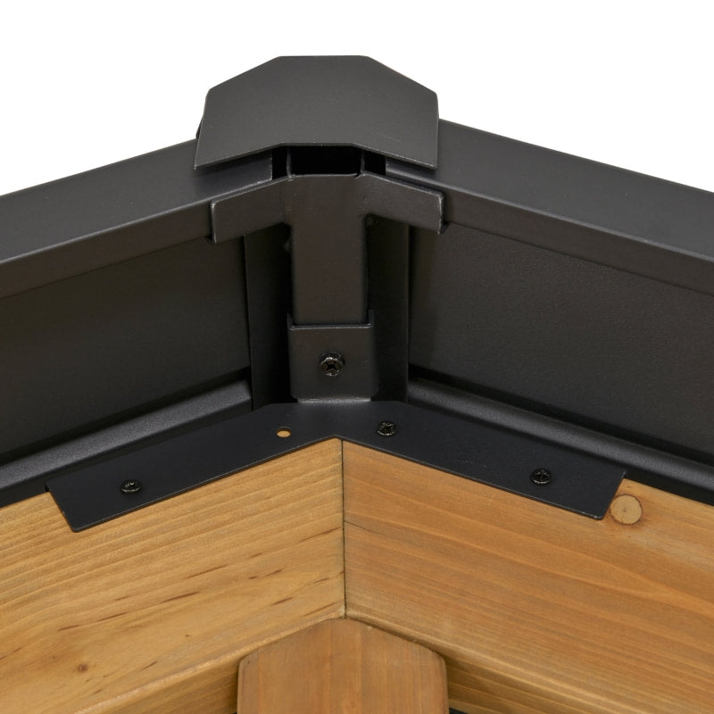 13' x 11' Solid Wood Gazebo Canopy Pavilion Shelter w Steel Hard Top Roof - Black, Natural Fir