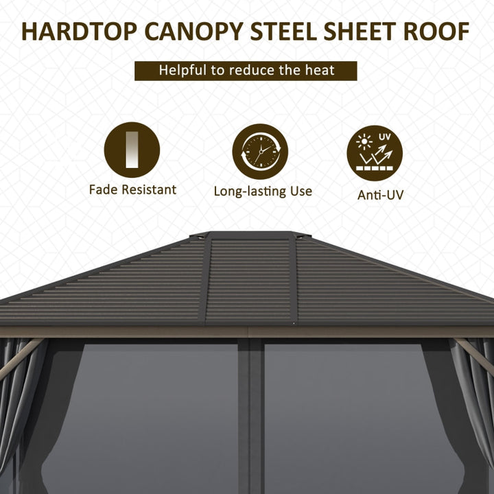 12' x 10' Galv Steel Hardtop Aluminum Frame Gazebo Canopy Shelter, Curtain, Mosquito Net, Grey