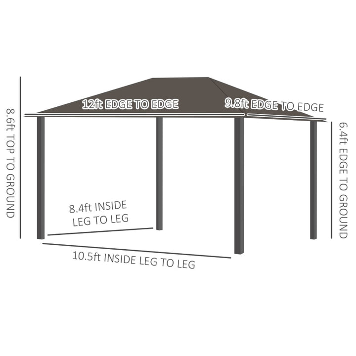 12' x 10' Galv Steel Hardtop Aluminum Frame Gazebo Canopy Shelter, Curtain, Mosquito Net, Grey