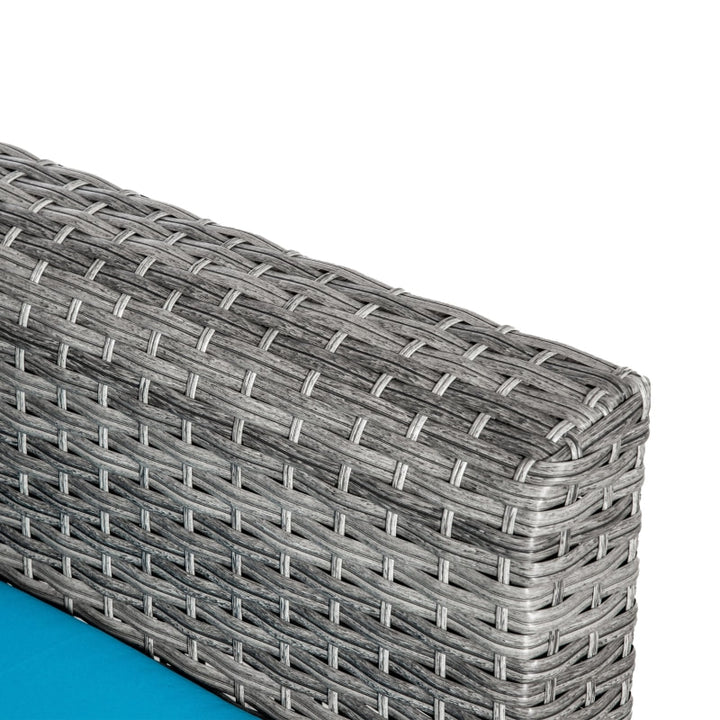 7pc Premium PE Rattan Wicker Galvanized Steel Sectional Patio Sofa w Cushions, Aqua Blue, Grey