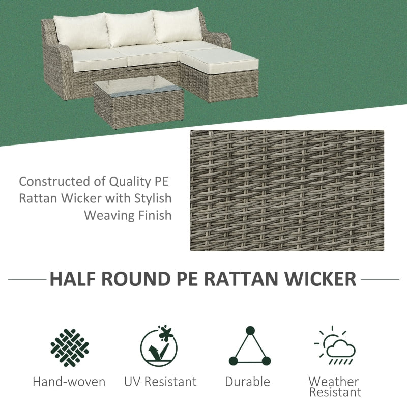 3pc Premium PE Rattan Wicker Aluminum Sofa Conversation Lounge Patio Set w Cushions, Grey Beige
