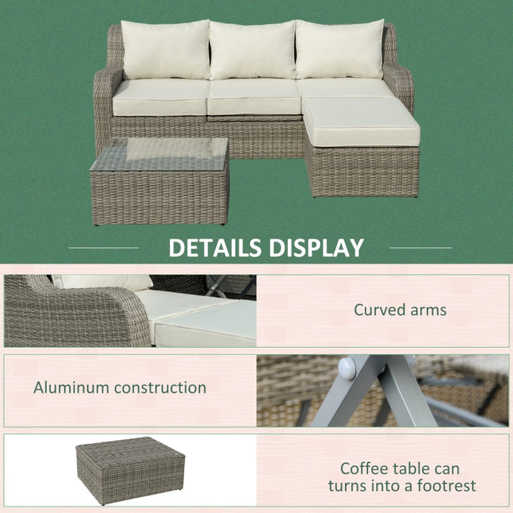 3pc Premium PE Rattan Wicker Aluminum Sofa Conversation Lounge Patio Set w Cushions, Grey Beige