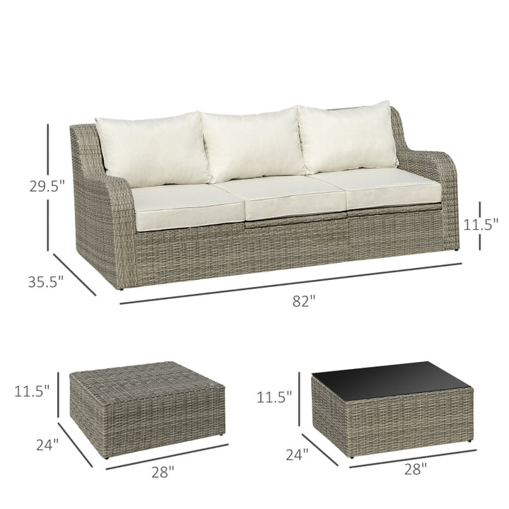 3pc Premium PE Rattan Wicker Aluminum Sofa Conversation Lounge Patio Set w Cushions, Grey Beige