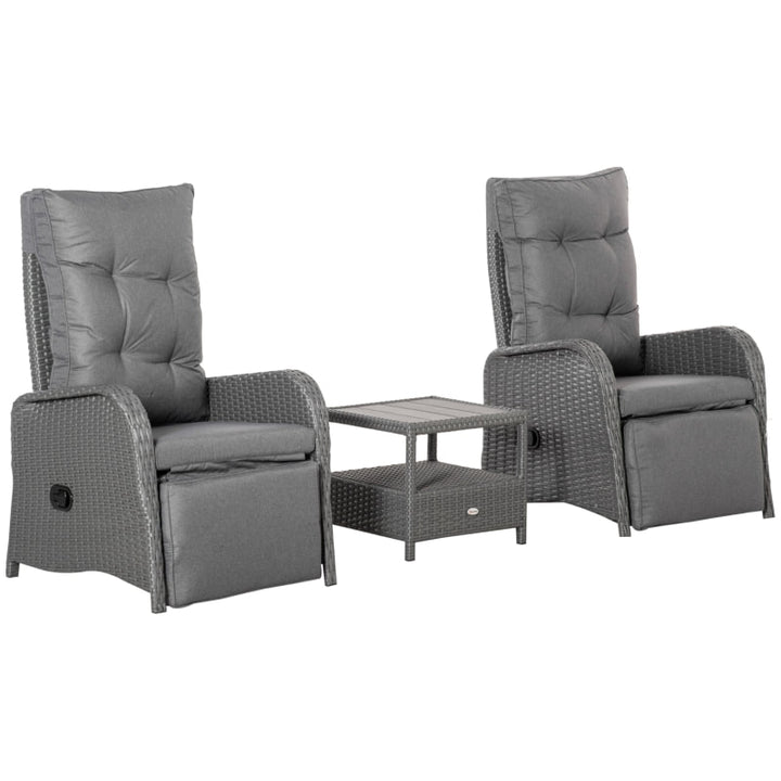 3pc Premium PE Rattan Wicker Aluminum Recliner Lounge Chairs Patio Set w Cushions, Table, Grey