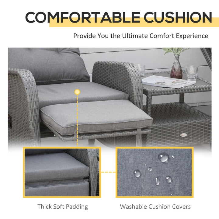 3pc Premium PE Rattan Wicker Aluminum Recliner Lounge Chairs Patio Set w Cushions, Table, Grey
