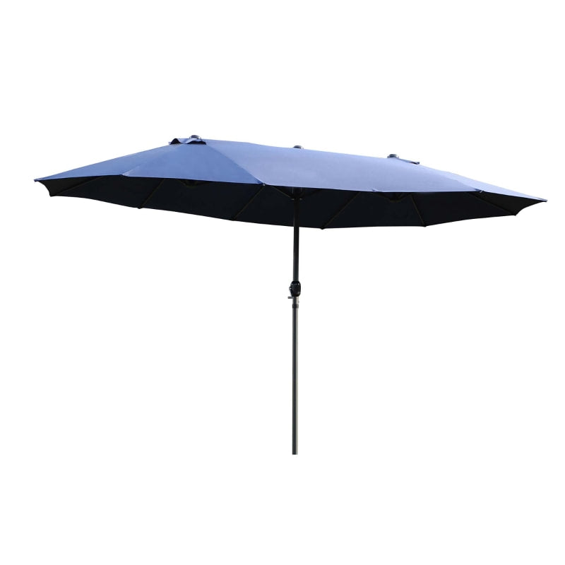 15ft Double Twin Canopy Patio Deck Umbrella Sun Shade Shelter w UV Protection, Crank, Navy Blue