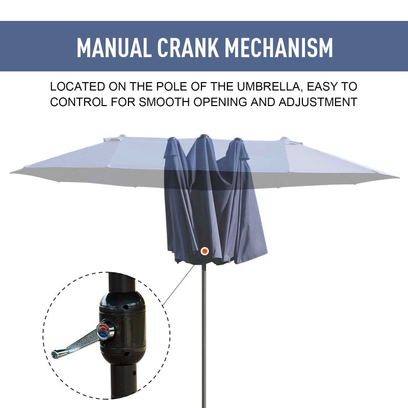 15ft Double Twin Canopy Patio Deck Umbrella Sun Shade Shelter w UV Protection, Crank, Navy Blue