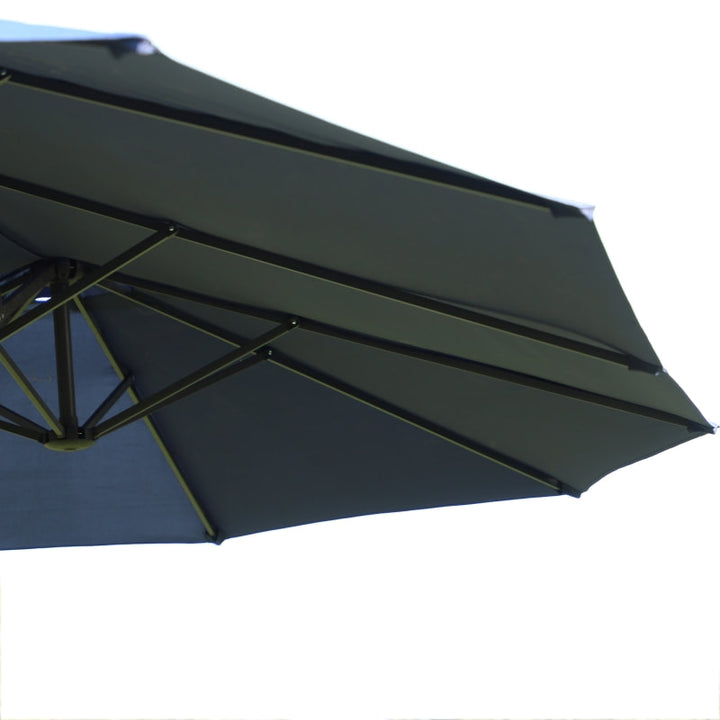 15ft Double Twin Canopy Patio Deck Umbrella Sun Shade Shelter w UV Protection, Crank, Navy Blue