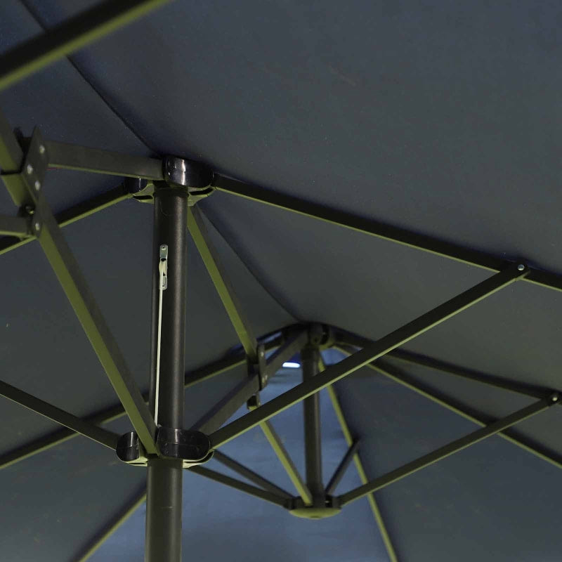 15ft Double Twin Canopy Patio Deck Umbrella Sun Shade Shelter w UV Protection, Crank, Navy Blue