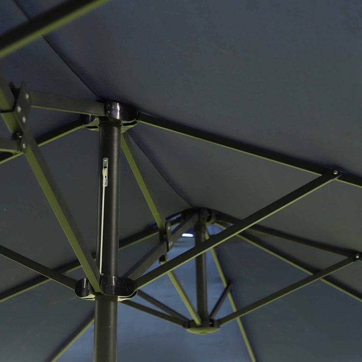 15ft Double Twin Canopy Patio Deck Umbrella Sun Shade Shelter w UV Protection, Crank, Navy Blue
