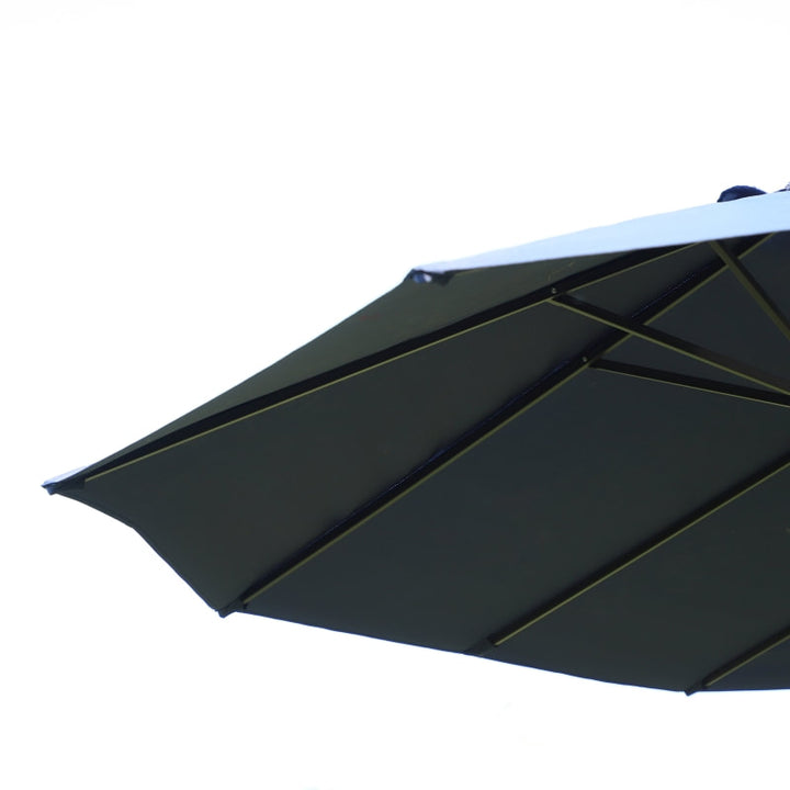 15ft Double Twin Canopy Patio Deck Umbrella Sun Shade Shelter w UV Protection, Crank, Navy Blue