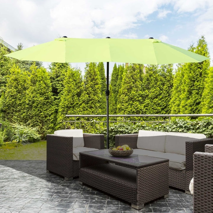 15ft Double Twin Canopy Patio Deck Umbrella Sun Shade Shelter w UV Protection Crank, Lime Green