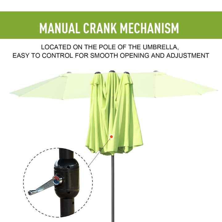 15ft Double Twin Canopy Patio Deck Umbrella Sun Shade Shelter w UV Protection Crank, Lime Green