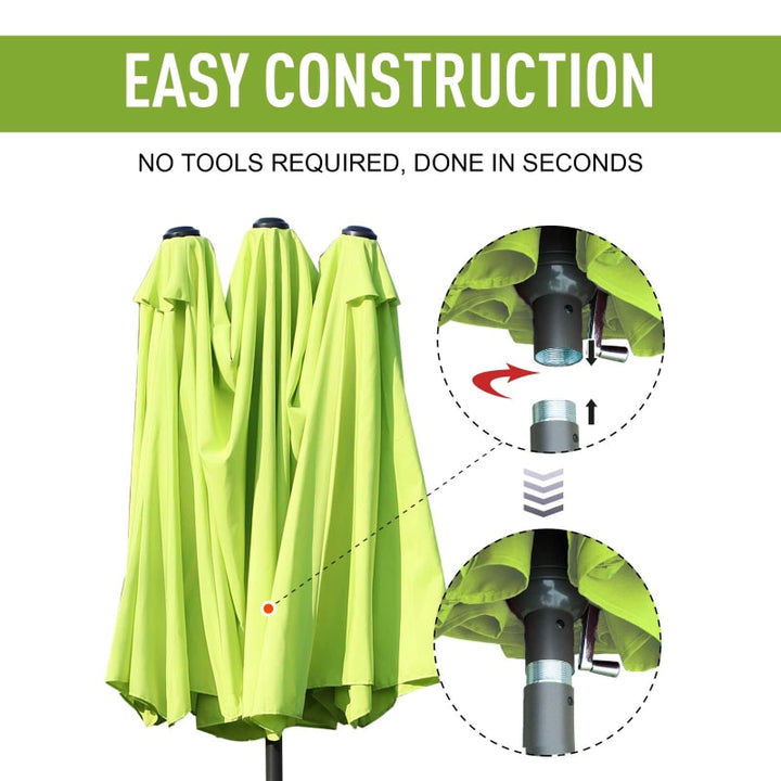 15ft Double Twin Canopy Patio Deck Umbrella Sun Shade Shelter w UV Protection Crank, Lime Green